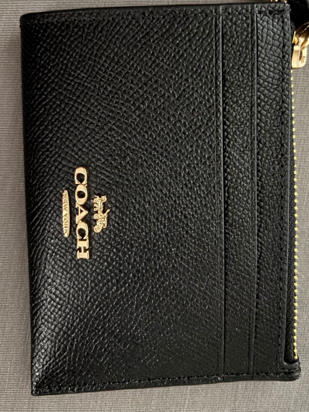Coach card case with zipper pocket and keychain hook